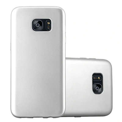 Abbildung von Cadorabo Hülle kompatibel mit Samsung Galaxy S7 Edge Schutzhülle TPU Silikon Case Metallic Design Slim Kratzfest Weiche Gummi Rundumschutz für in Silber