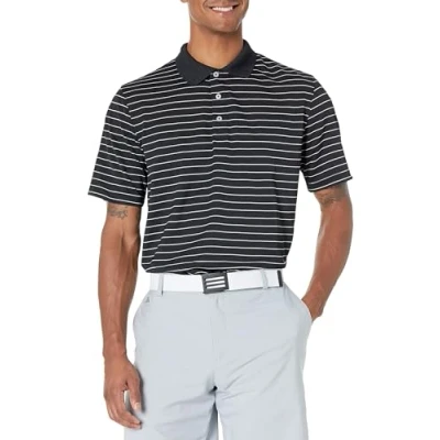 Abbildung von Amazon Essentials Herren Golf Polo Shirt, Schnell Trocknend, Normale Passform Auslauffarben, Schwarz Streifen, XS