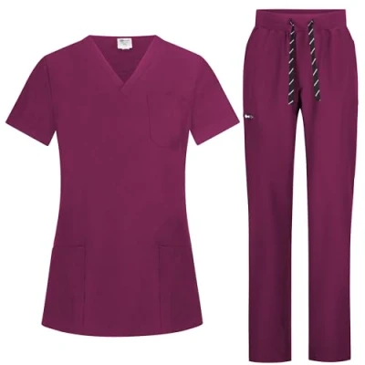 Abbildung von B well Bella Damen Schrubb Set Schlupfkasack + Schlupfhose Medizin Arzt Uniform Schlupfjacke Oberteil mit Hose Medizinische Berufsbekleidung Elastan (Wein, M)