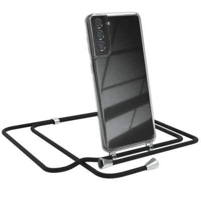 Abbildung von EAZY CASE Handykette kompatibel mit Samsung Galaxy S21 Plus 5G Handyhülle Umhängeband, Handykordel Schutzhülle, Silikonhülle, Hülle Band, Stylische Kette für Smartphone, Schwarz