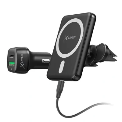 Abbildung von XLAYER MagFix Pro KFZ Autohalterung I Wireless Set Magsafe mit USB C Kabel Charger