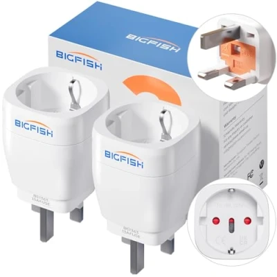 Abbildung von Bigfish UK Adapter 2Pack, England Deutschland Stecker, Steckdosenadapter England, Reiseadapter UK, für EU zu England/Schottland/Irland/Dubai/Maldives, Weiß