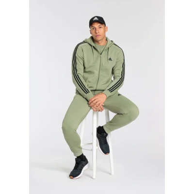 Abbildung von adidas Sportswear Essentials 3 Stripes FULL ZIP Sweatjacke, Herren, Größe: Small, Tent green/black