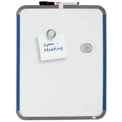 Abbildung von Nobo Magnetisches Mini Whiteboard mit Schmalem Rahmen, Tragbar, Wandmontierbar, Hochformat oder Querformat, Integrierte Tragegriffe &amp; Stiftclip, 360 x 280 mm, QB05442ASTD
