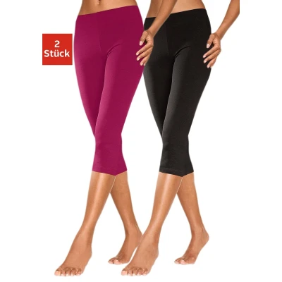 Abbildung von Lascana 2 PACK Leggings Hosen, Damen, Größe: 32/34, Himbeere/schwarz