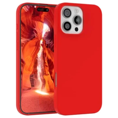 Abbildung von EAZY CASE Premium Silikon Handyhülle kompatibel mit iPhone 16 Pro Max Slimcover Kameraschutz und Innenfutter, Silikonhülle, Schutzhülle, Bumper, Handy Case, Hülle, Softcase, Rot