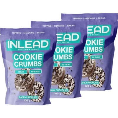 Abbildung von INLEAD Cookie Crumbs Zuckerfreie, aromatische Keks Krümel Perfekt zum Backen Vegan &amp; Zuckerfrei 3x 100g (Dark Chocolate Dunkle Schokolade)