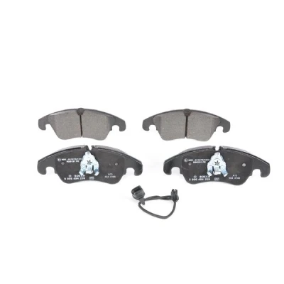Abbildung von BOSCH 0 986 494 259 Bremsbelagsatz Low Metallic inkl. Verschleißwarnkontakt mit Kolbenclip, Anti Quietsch Blech AUDI: A5 B8 Coupe, A4 Limousine