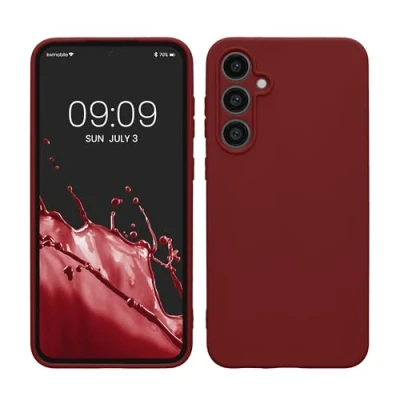Abbildung von kwmobile Hülle kompatibel mit Samsung Galaxy S23 FE weiches TPU Silikon Case Cover geeignet für kabelloses Laden Bordeaux Violett