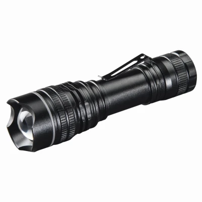 Abbildung von Hama LED Taschenlampe Professional (fokussierbar, mit Clip, 3 Lichtmodi, gummiert, ideal für Outdoor, Werkstatt, Kfz, Camping, inkl. AA Batterie, 100 Lumen) schwarz
