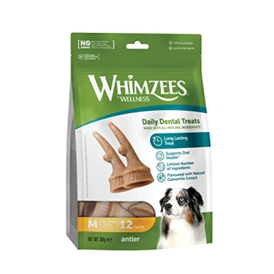 Abbildung von Whimzees Tier Zahnpflegeset GEWEIH Vegetarischer Zahnpflege Snack, Größe M für Hunde 12 18 kg, (12 St)