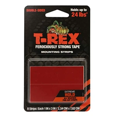 Abbildung von T Rex Hochleistungs Klebeband, extreme Haftung, doppelseitig, hält bis zu 10,9 kg, 8 Streifen, jeder jeweils 2,54 x 7,62 cm, Schwarz