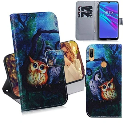Abbildung von DodoBuy Huawei Y6 2019/Honor 8A/Y6s Hülle Flip PU Leder Schutzhülle Handy Tasche Case Cover Wallet Standfunktion mit Kartenfächer Magnetverschluss für Eule