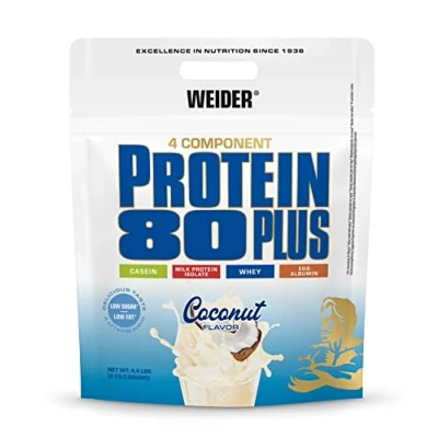 Abbildung von Weider Protein 80 Plus 4 Komponenten Pulver Hoher Proteingehalt mit 80% Eiweiß Cremige Shakes Calcium &amp; Vitamin B6 2kg Kokos