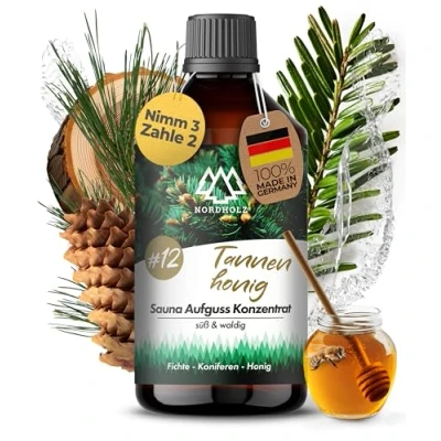 Abbildung von NORDHOLZ® Saunaaufguss [54 Sorten 15ml, 100ml, 250ml] Sauna Aufgussmittel für intensive &amp; erholsame Zubehör (#12 Tannenhonig, 250ml)