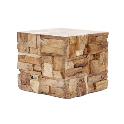 Abbildung von Brillibrum Design Teakholz Beistelltisch Treibholzhocker Mosaik Handmade quadtaischer Couchtisch 40 x 55 cm (H B T)