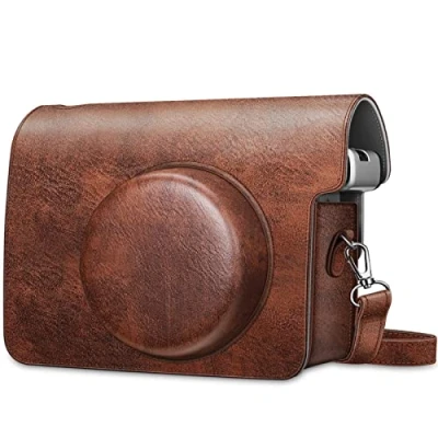 Abbildung von Fintie Schutzhülle für Fujifilm instax Wide 300 Sofortbildkamera Premium Tasche Reise Kameratasche Hülle Abdeckung mit abnehmbaren Riemen, Braun