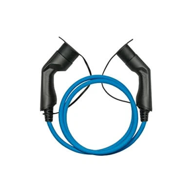 Abbildung von E Auto Ladekabel Mode 3, Typ 2 Stecker an Buchse, 3 phasig, 16 A, 11 kW, blau, 5m