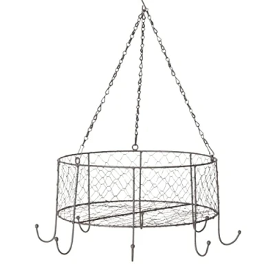 Abbildung von Spetebo Metall Hängekorb Verona mit 8 Haken Ø 35 cm Draht Korb Decken Regal in grau Hänge Obstkorb Aufbewahrungskorb Wandkorb Obst Gemüse hängend