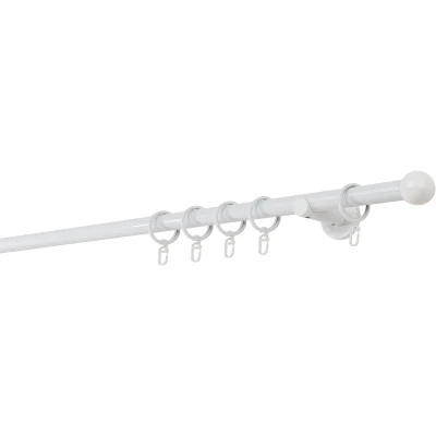 Abbildung von ondeco Gardinenstange auf Maß 20mm Ball 1 lauf Vorhangstange Wandträger 6,5cm Stilgarnitur mit Ringen für Vorhänge Weiß 350cm