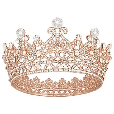 Abbildung von Vofler Crown Rose Gold Tiara for Women Queen Round Full Size Luxury Crystal Rhinestone Hair Jewelry Decor Toddler King Lady Girls Bridal Bride Princess Quinceanera Birthday Wedding Pageant Party