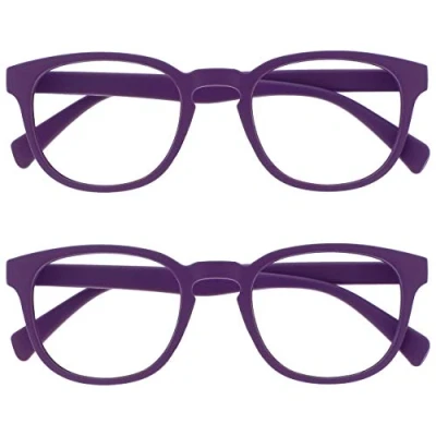 Abbildung von OPULIZE Pop Lesebrille 2er Pack Keck Rund Matt Rahmen Federscharniere Kratzfest Lila Herren Damen RR2 5 +2.50