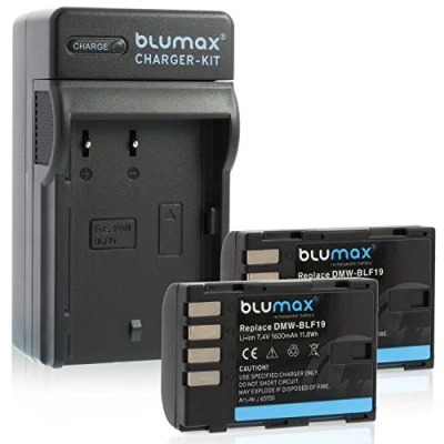 Abbildung von Blumax 2X Akku ersetzt Panasonic DMW BLF19 / E 1600mAh + Ladegerät für passend zu Lumix DMC GH3 GH4