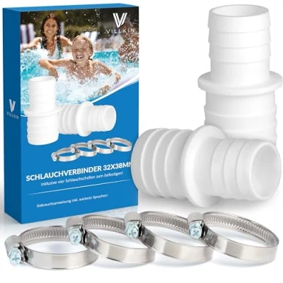 Abbildung von Villkin Schlauchverbinder, Schlauchkupplung, Schlauchadapter inkl. Schlauchschellen (3 Größen), (2 Sets, 2x 4x Schlauchschellen), perfekter Adapter, hochwertige Verarbeitung, einfache Anwendung