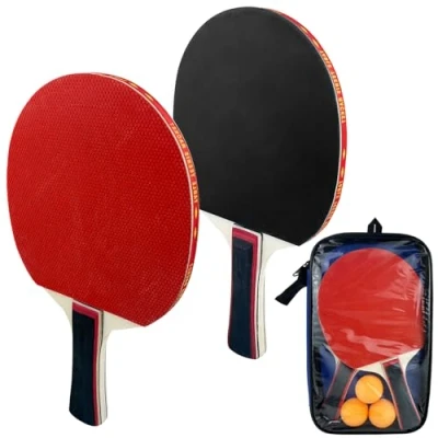 Abbildung von Diompirux Premium Tischtennis Schläger Set mit 2 Tischtennisschlägern, 3 Tischtennisbälle und Tragetasche, Ideal für Spieler, Anfänger, Fortgeschrittene Familienunterhaltung