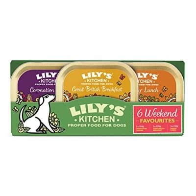 Abbildung von Lily&#039;s Kitchen Natürliche Nassfutterschalen für ausgewachsene Hunde, Wochenend Favoriten, gemischte Packung, 6 x 150 g
