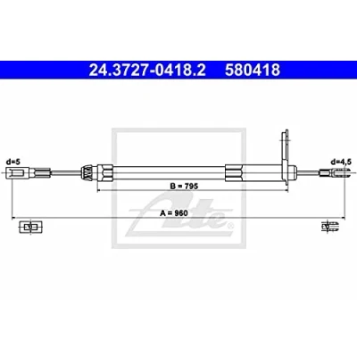Abbildung von ATE 24.3727 0418.2 Handbremsseil 960 MERCEDES BENZ: C Klasse Limousine, T modell, CLK Coupe