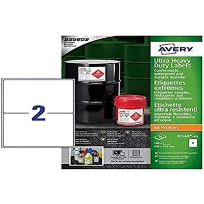 Abbildung von Avery b716850 A4 Ultra robuste Wasserdicht GHS Etiketten, bs5609 zertifiziert, für alle Drucker, 144 x 200 mm weiß