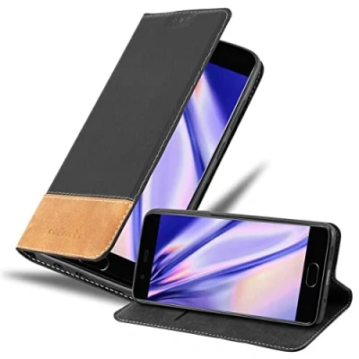 Abbildung von Cadorabo Hülle kompatibel mit Huawei P10 aus Premium Kunst Leder Flip Klappbare Stoßfeste Magnetische [Standfunktion] [Kartenfächern] Cover für Tasche in Schwarz