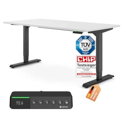 Abbildung von Ergotopia Desktopia Pro x Elektrisch höhenverstellbarer Schreibtisch, Ergonomischer Stehtisch für Büro oder Home Office (Weiß, Gestell Schwarz, 120 80 cm)