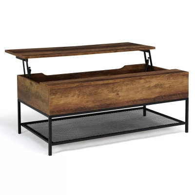 Abbildung von IDMarket Couchtisch, aufklappbar, rechteckig, Hamilton, dunkles Holz und Ablage unten, Industriedesign