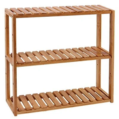 Abbildung von SONGMICS Badregal, Badezimmerregal, Bambus Regal, Pflanzenregal mit 3 verstellbaren Ablagen, Wandmontage, freistehend, für Wohnzimmer, Flur, Küche, 60 x 15 54 cm, naturfarben BCB13Y