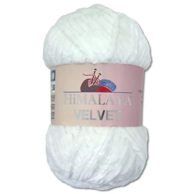 Abbildung von Wohnkult Himalaya 100 g Velvet Dolphin Wolle 40 Farben zur Auswahl Chenille Strickgarn Flauschgarn Glanz Accessoire Kleidung Decken (90001 Schneeweiß)