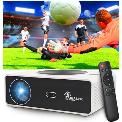 Abbildung von Extralink Smart Life Vision Max Beamer mit 800 ANSI, 1080p, Android 12.0, WiFi6, Autofokus, Mini Projektor Doppeltem USB Eingang, HDMI Buchse, 300 Zoll Bildschirm, 2GHz Prozessor, 64GB