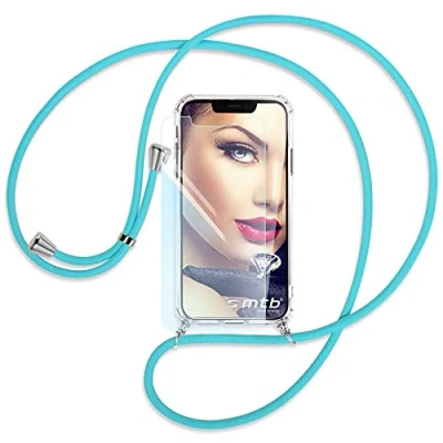 Abbildung von mtb more energy® Handykette + Schutzglas kompatibel mit iPhone 12, 12 Pro (6.1&#039;&#039;) türkis Smartphone Hülle zum Umhängen inklusive Display Schutz