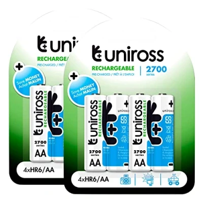 Abbildung von Uniross Wiederaufladbare Batterien der Premium Serie AA Stift HR6 Ni MH 1,2 V 2500 mAh 2 Blister 4