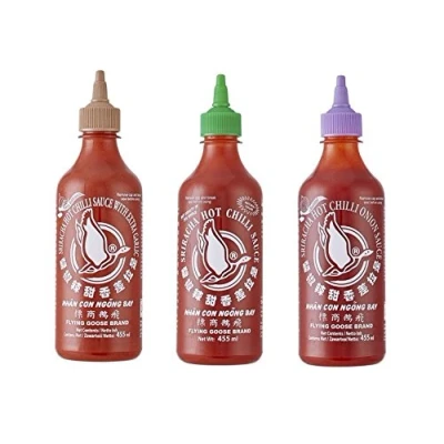 Abbildung von 3er Set Sriracha Hot Chili Sauce versch. Sorten 3 x 455ml Chilli Soße Pamai Pai®