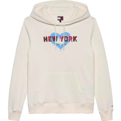 Abbildung von Tommy Jeans Damen Hoodie TJ X NYC mit Kapuze, Beige (Ancient White), M
