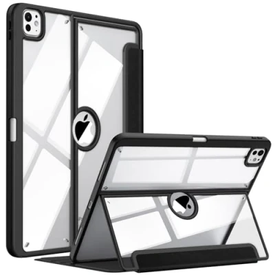 Abbildung von Fintie Hülle für iPad Pro 13 Zoll 2024 (M4) mit Stifthalter Schutzhülle transparenter Rückseite, weichem stoßfestem TPU Material, Mehreren Blickwinkeln und Stifthalter, Schwarz