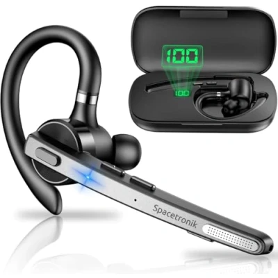 Abbildung von Spacetronik Bluetooth Headset mit Mikrofon, Freisprechanlage Ohr, 5.2, Dual Mic Geräuschunterdrückung, 15 Stunden Gesprächszeit, Handy für iPhone, Android