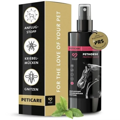 Abbildung von Peticare Anti Kriebelmücken, Gnitzen Spray für Pferde effektiv dem Sommerekzem vorbeugen zuverlässige Abwehr als Anflugstopp einzigartiges PRS® System Lange Wirkung petHorse Protect 2001