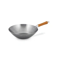 Abbildung von Ken Hom KH332003 Carbonstahl Wokpfanne, 32cm, Classic, Nicht Induktion Wok, Natürliche Patina Antihaftbeschichtung, Holzgriff, spülmaschinenfest