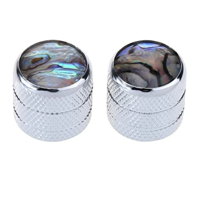 Abbildung von Musiclily Pro Metall Metric Größe Push on Abalone Top Potiknob Dome Knöpfe für Telecaster E Gitarre oder Bass, Chrom (2er Set)