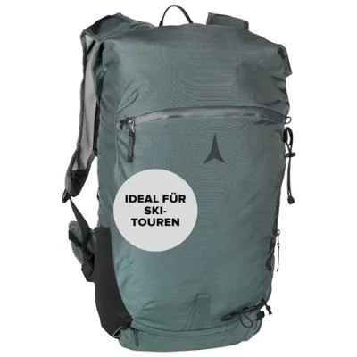 Abbildung von Salomon Atomic Backland 22+ Green/Grey Leichter Skitouren Rucksack mit Rolltop Verschluss alpiner Wanderrucksack mehr als 22L Stauraum robuster &amp; vielseitiger Ski Hüftgurt