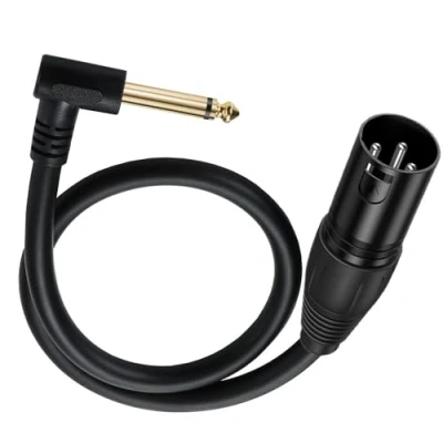 Abbildung von Halokny XLR auf 1/4 Kabel, 90 Grad 6,35 mm (1/4 Zoll) Mono TS Stecker 3 poligen Stecker, symmetrisches Mikrofon, Stereo Audio Konverter, Adapter, 50 cm (XLR TS)