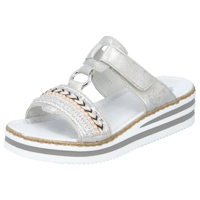 Abbildung von Rieker Pantolette, Plateau, Sommerschuh, Schlappen mit Zierperlen und Pailetten